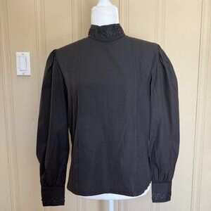 Wah Maker Black Stand Up Collar Blouse Shirt Western Victorian Pioneer